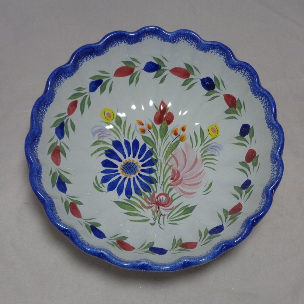 HB Henriot Quimper France Fleuri Royal Scalloped Bowl 7¼" Handpainted
